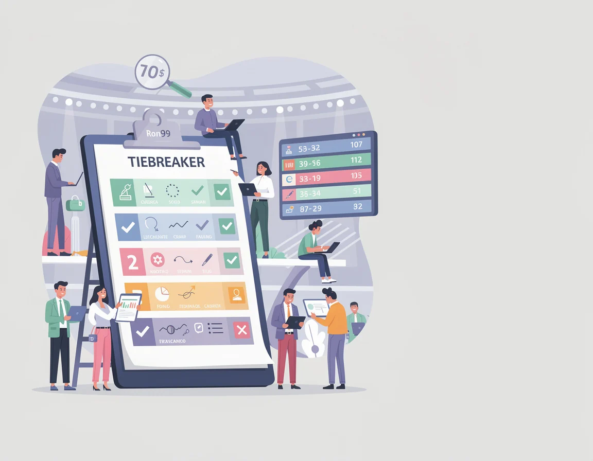 Ilustrasi Checklist tie breaker untuk event skor ketat untuk arena audit skor dan fair play untuk leaderboard berbasis skill